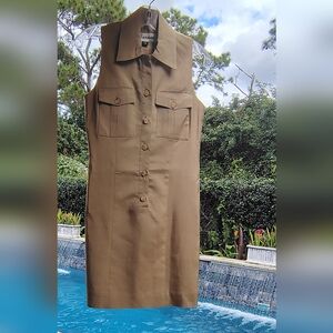 VTG Barami Classic Linen Sleeveless Khaki Button Down Shift Women's Size 0 EUC